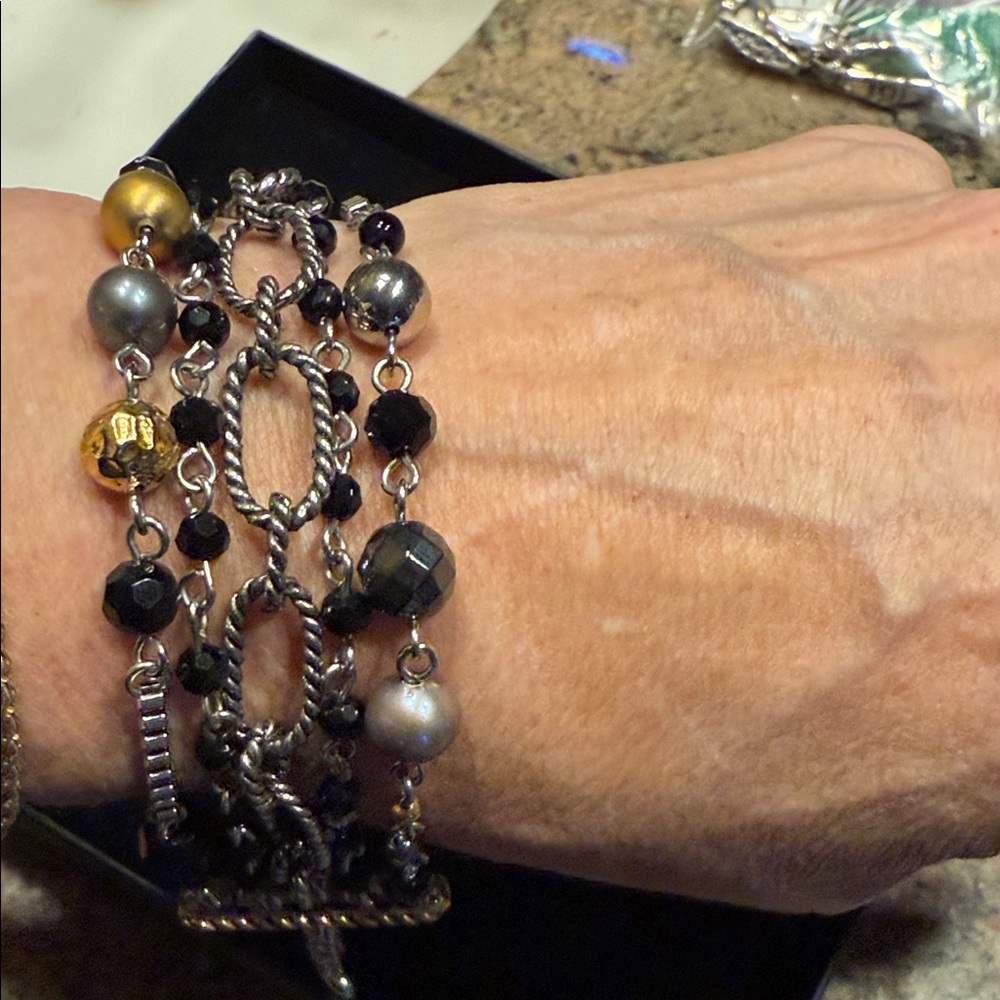 Tocara Elegant Silver, Gold, Black and Grey 5 Row Chain Bracelet! - Picture 5 of 11